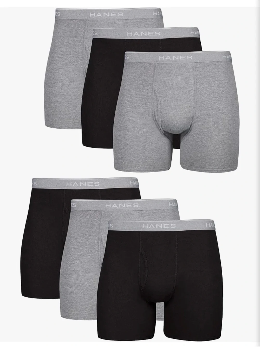 Hanes Men's Boxer Briefs 6-Pack — Black & Gray